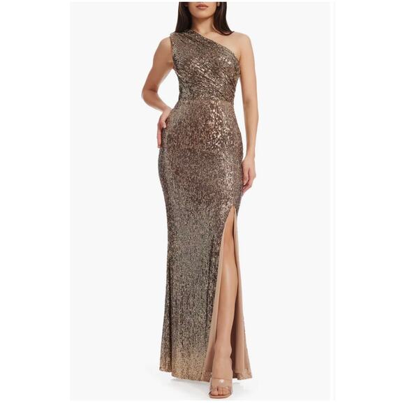 Dress the Population Bronze Sequin One-Shoulder Gown - Small (New) - Picture 1 of 6